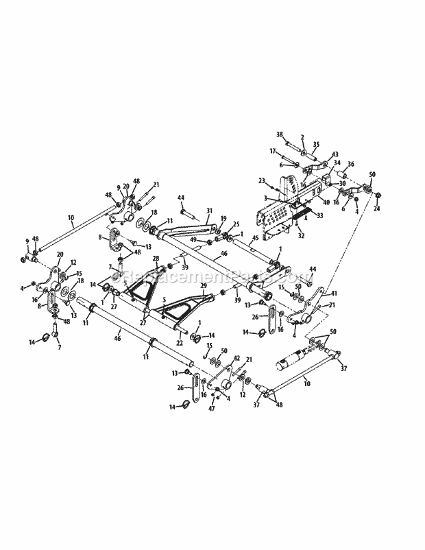 Deck Lift Assembly Diagram and Parts List for S6031-KW 53DI8DU6050-31HP Cub Cadet Lawn Tractor